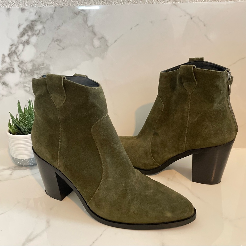 Minelli Olive Green Suede Ankle Boots